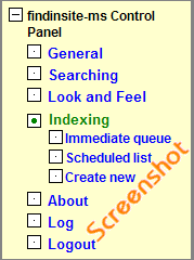 Control Panel Indexing menu